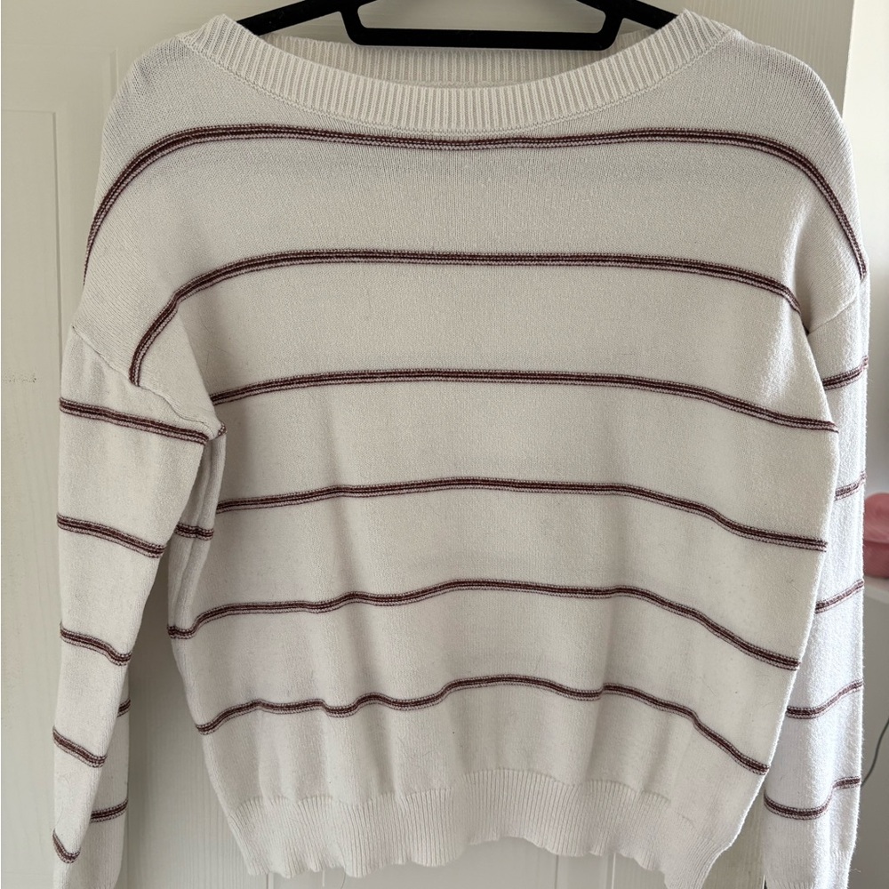 Striped White and Brown Women's Sweater